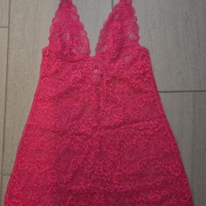 Victoria's Secret Hot Pink Lace Chemise